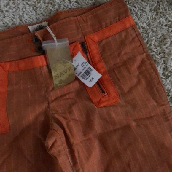 Navy striped orange cotton wide leg pant unique - Picture 3 of 8